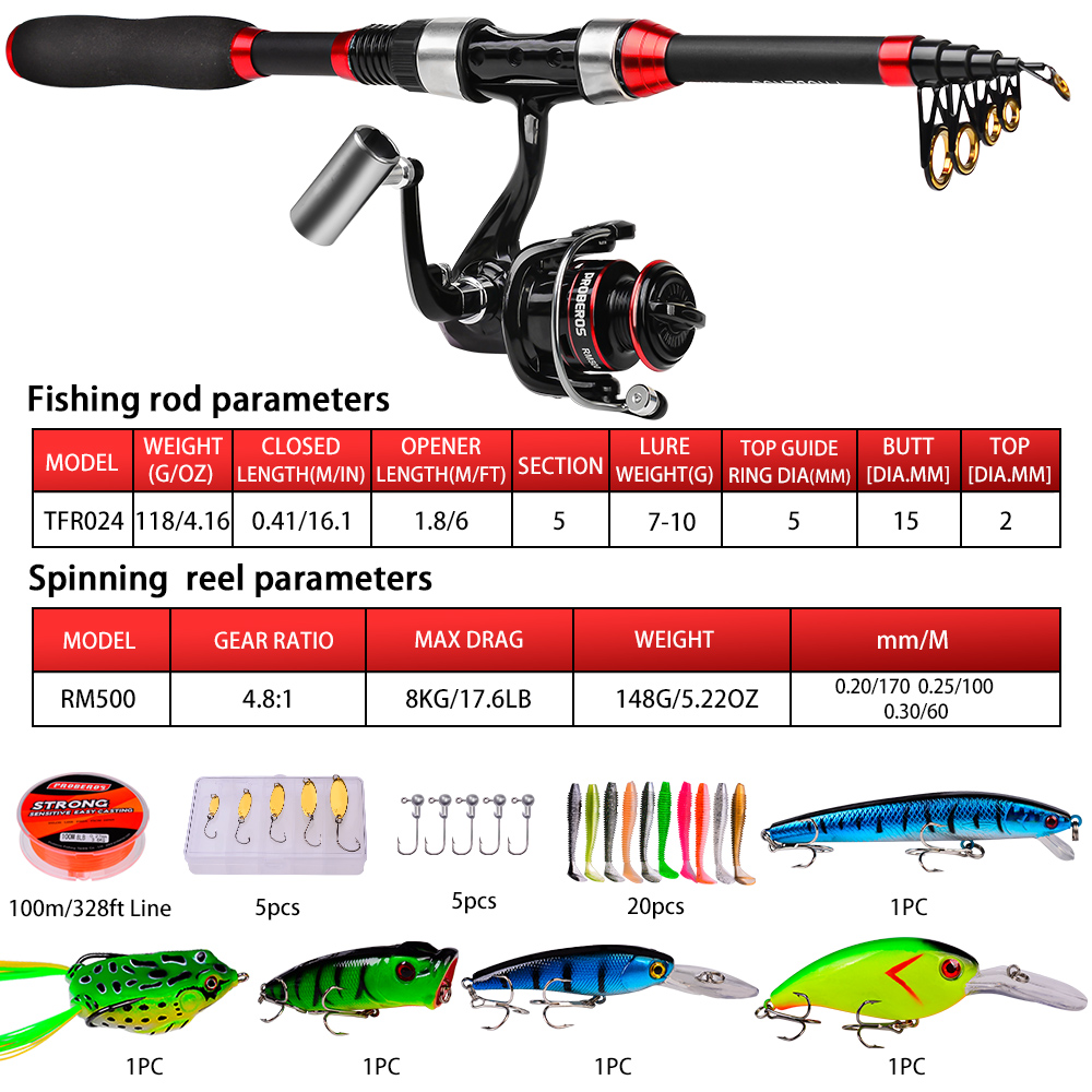 프로베로스 낚싯대 세트 풀 키트 (텔레스코픽 낚싯대,  - Fishing Equipment Online 리뷰 및 가격