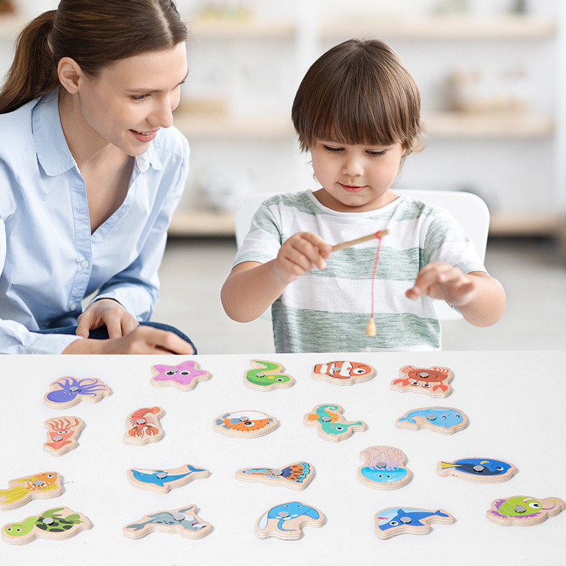 어린이를위한 나무 자석 낚시 장난감 해양 생물 인식 물 - Fishing Equipment For Kids 리뷰 및 가격