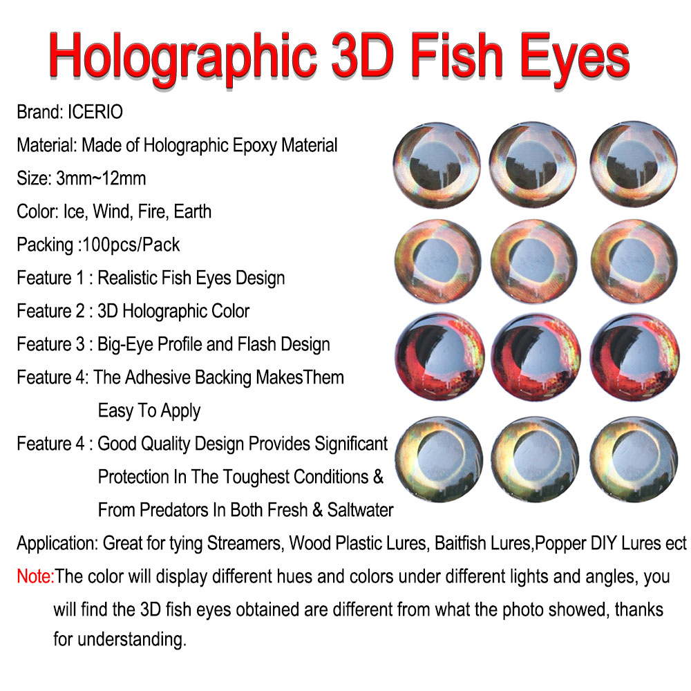 ICERIO 100PCS 홀로그램 3D 4D 물고기 눈 - Fishing Equipment Parts 리뷰 및 가격