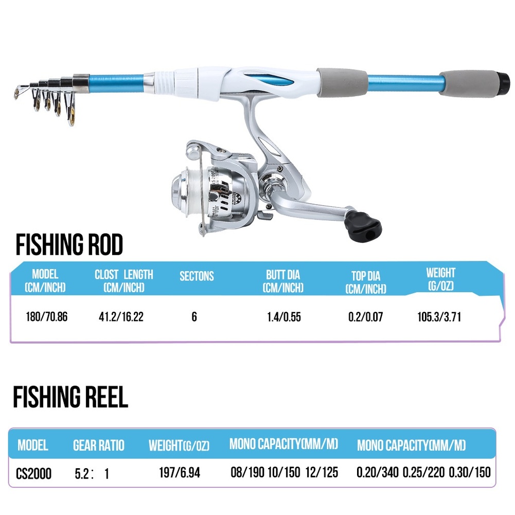블루 화이트 1.8M 낚싯대 릴 콤보 세트 (태클 박스 - Fishing Equipment For Kids 리뷰 및 가격